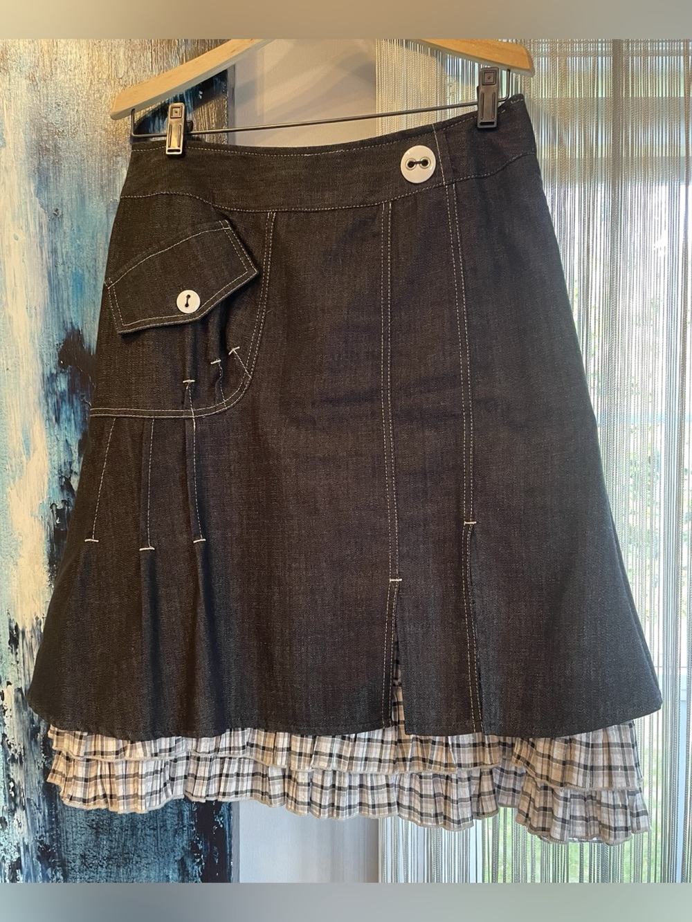 Femmes Je Vous Aime Brijet Plaid Ruffle Hem Skirt Size 38